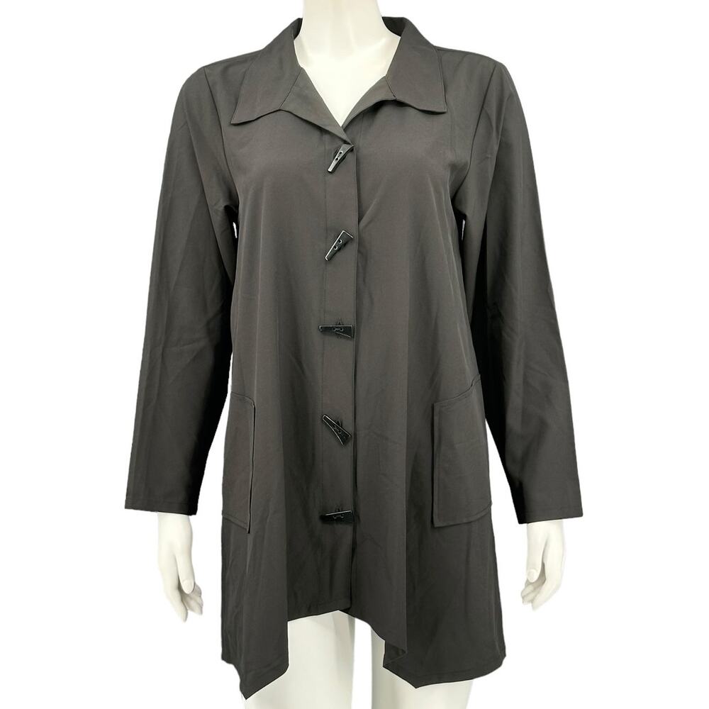 Habitat Top Womens Small Black Button Up Lagenlook Tunic Stretch Oversized Artsy